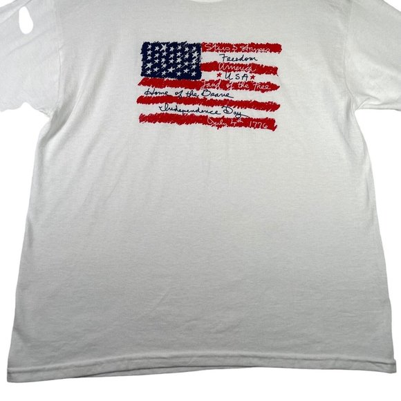 Jerzees Womens Patriotic Short Sleeve T Shirt Size L White American Flag Freedom - Picture 3 of 9